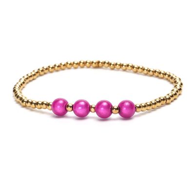 Bracelet LizzyMae en acier inoxydable - or - 4x fuchsia nacré