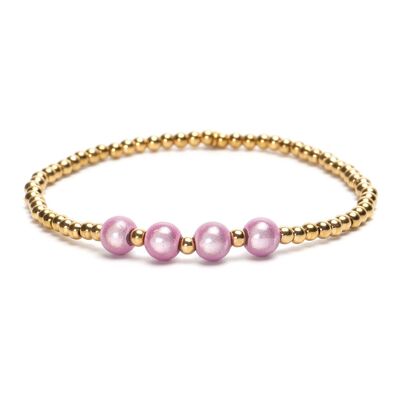 LizzyMae bracciale in acciaio inossidabile - oro - 4x perle rosa