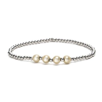LizzyMae bracciale acciaio inossidabile - argento - 4x beige perla