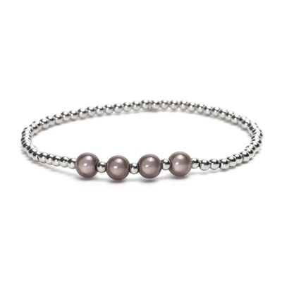 Bracciale LizzyMae in acciaio inossidabile - argento - 4x perle antracite