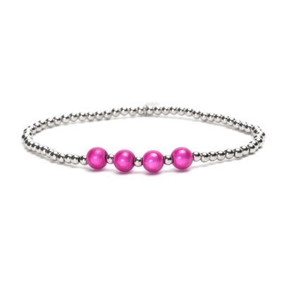 LizzyMae bracciale acciaio inossidabile - argento - 4x perla fucsia