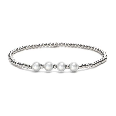 LizzyMae bracciale acciaio inossidabile - argento - 4x perla bianco sporco