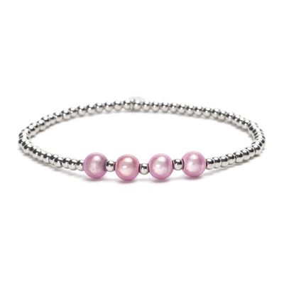 LizzyMae bracciale acciaio inossidabile - argento - 4x perla rosa