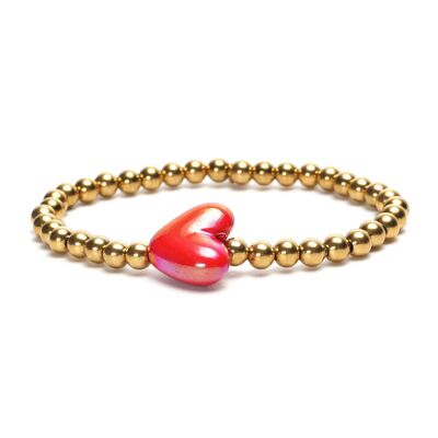 Bracciale LizzyMae in acciaio inossidabile - goud + hartje rood