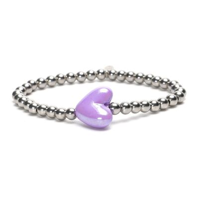 LizzyMae brazalete acero inoxidable - zilver + hartje lila