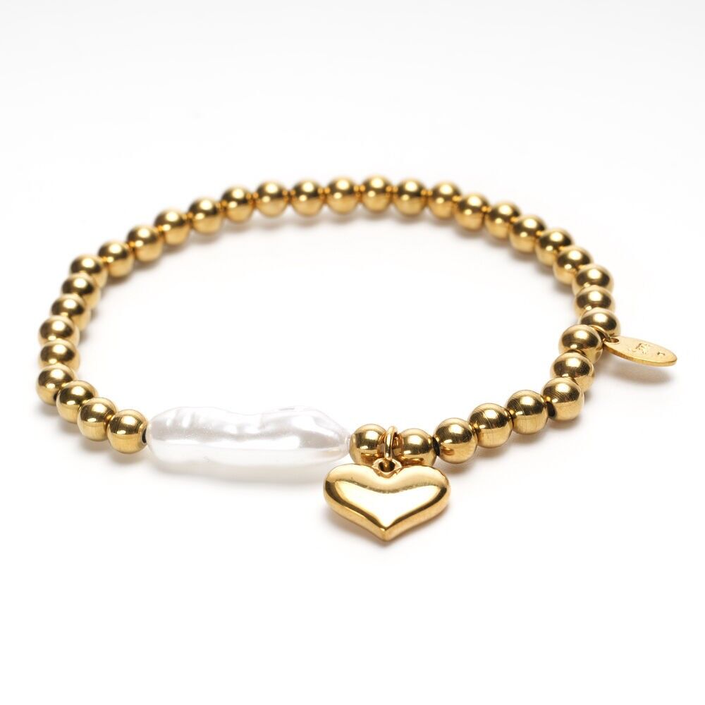 Bracciale LizzyMae in acciaio inossidabile - goud + steen bianco sporco