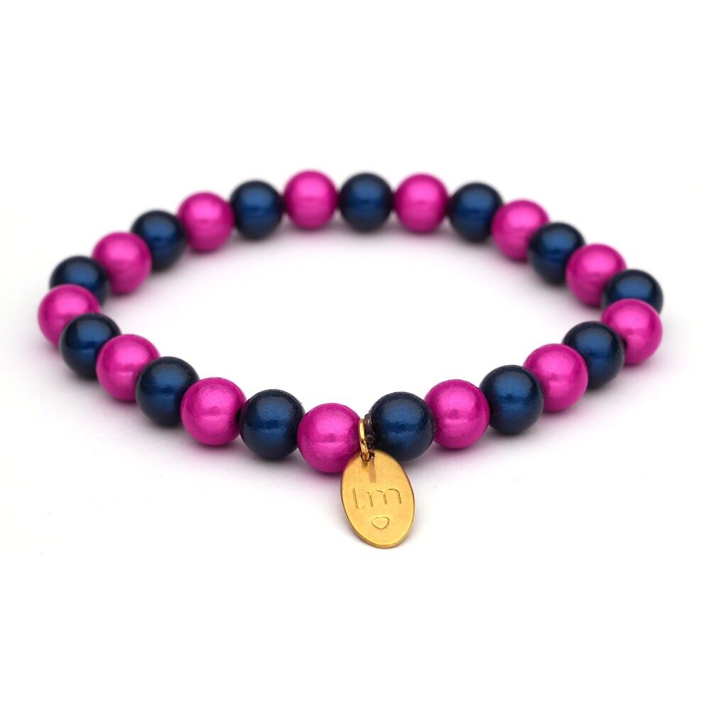 LizzyMae bracciale Galaxy Pearl - blu navy-fucsia 8mm
