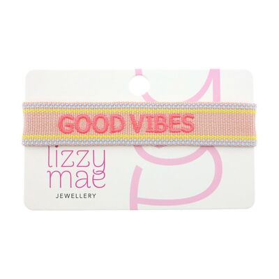 Pulsera de declaración Buenas vibraciones, rosa