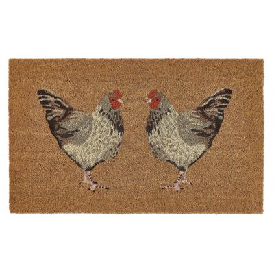 Mon tapis imprimé poules en fibre de coco