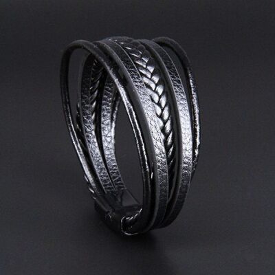 Bracelet en cuir multicouche Drago | Noir | 20cm