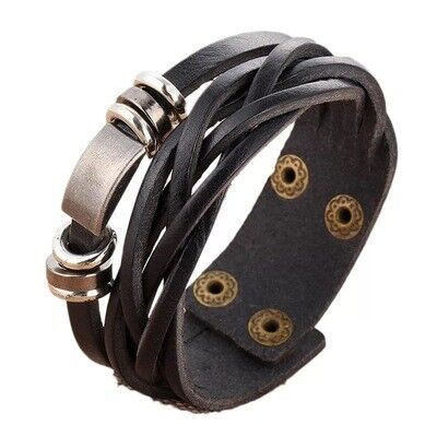 Braided Leather Bracelet Hook | Brown & Black | 21cm