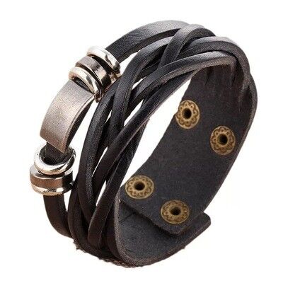 Gancio per bracciale in pelle intrecciata | Marrone e nero | 21 cm