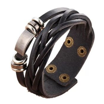 Crochet de bracelet en cuir tressé | Marron & Noir | 21cm 1