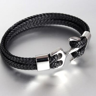 Leather bracelet Anchor | 2 layers | In black or brown