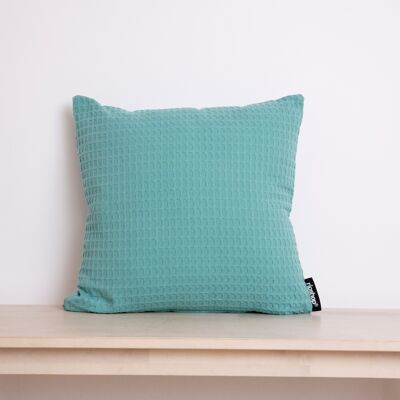 Housse de coussin gaufrée 100% coton turquoise