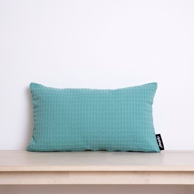 Funda de cojín Waffle 100% algodón turquesa 30x50 cm