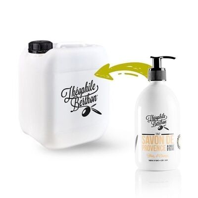 5L can of Soap from Provence surgras in olive oil. Orange Blossom