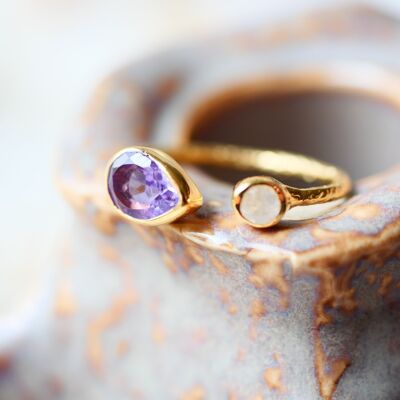 Anello PAULA - Ametista e Pietra di Luna - Intuizione e Armonia