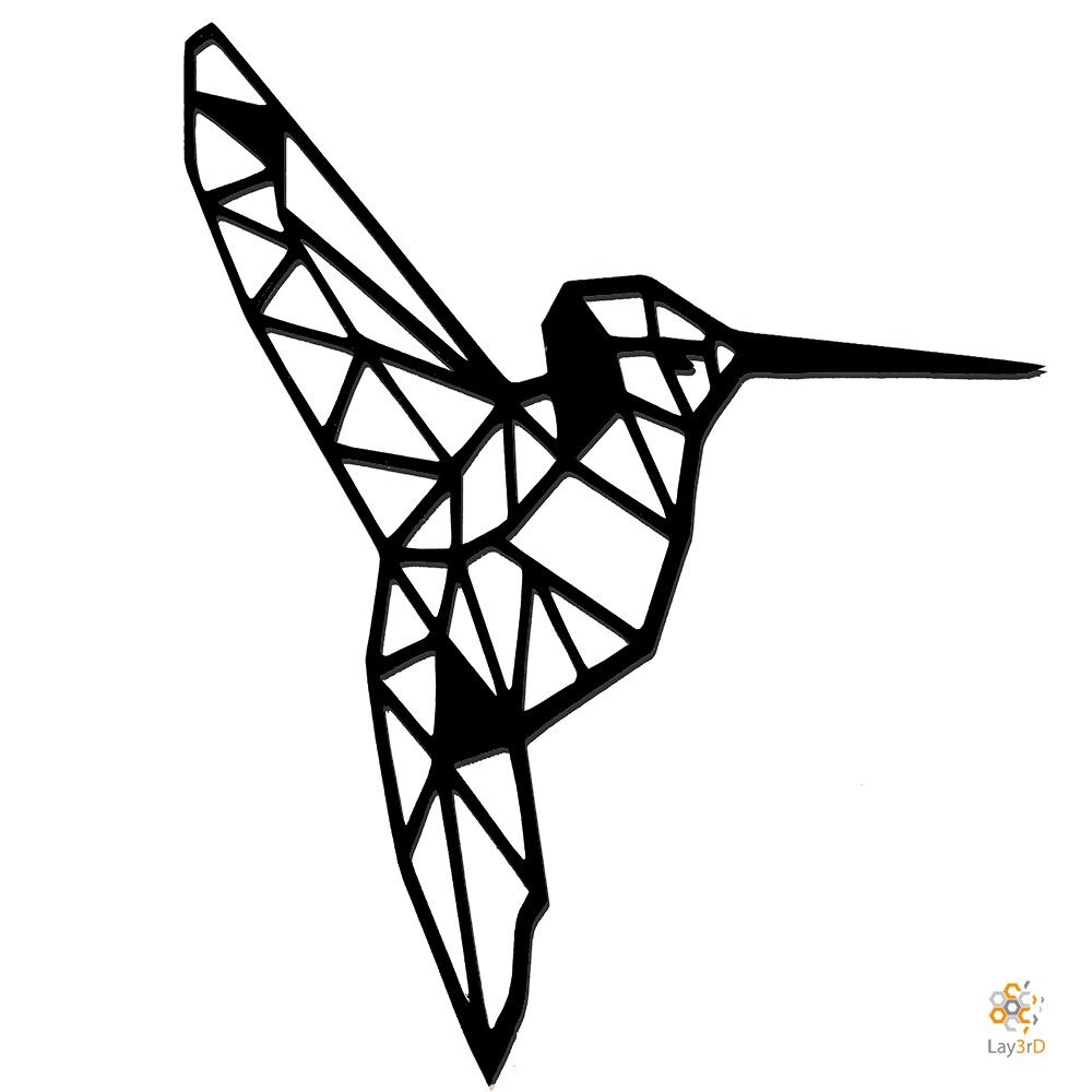 Lay3rD Lasercut - Decoración de pared de madera - Colibrí - Geométrico - Maxi-BlackMaxi-Hummingbird