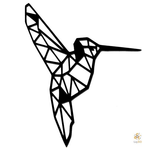 Lay3rD Lasercut - Houten Wanddecoratie - Kolibri - Geometrisch - Maxi-ZwartMaxi-Kolibri