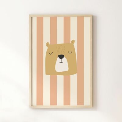 Stampa artistica da parete per bambini con orso striato