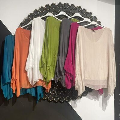 Chemisier en soie de couleur unie, de haute qualité et taille unique