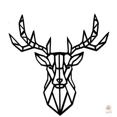 Lay3rD Lasercut - Wooden Wall Decoration - Deer - Geometric - Maxi-BlackMaxi-Deer