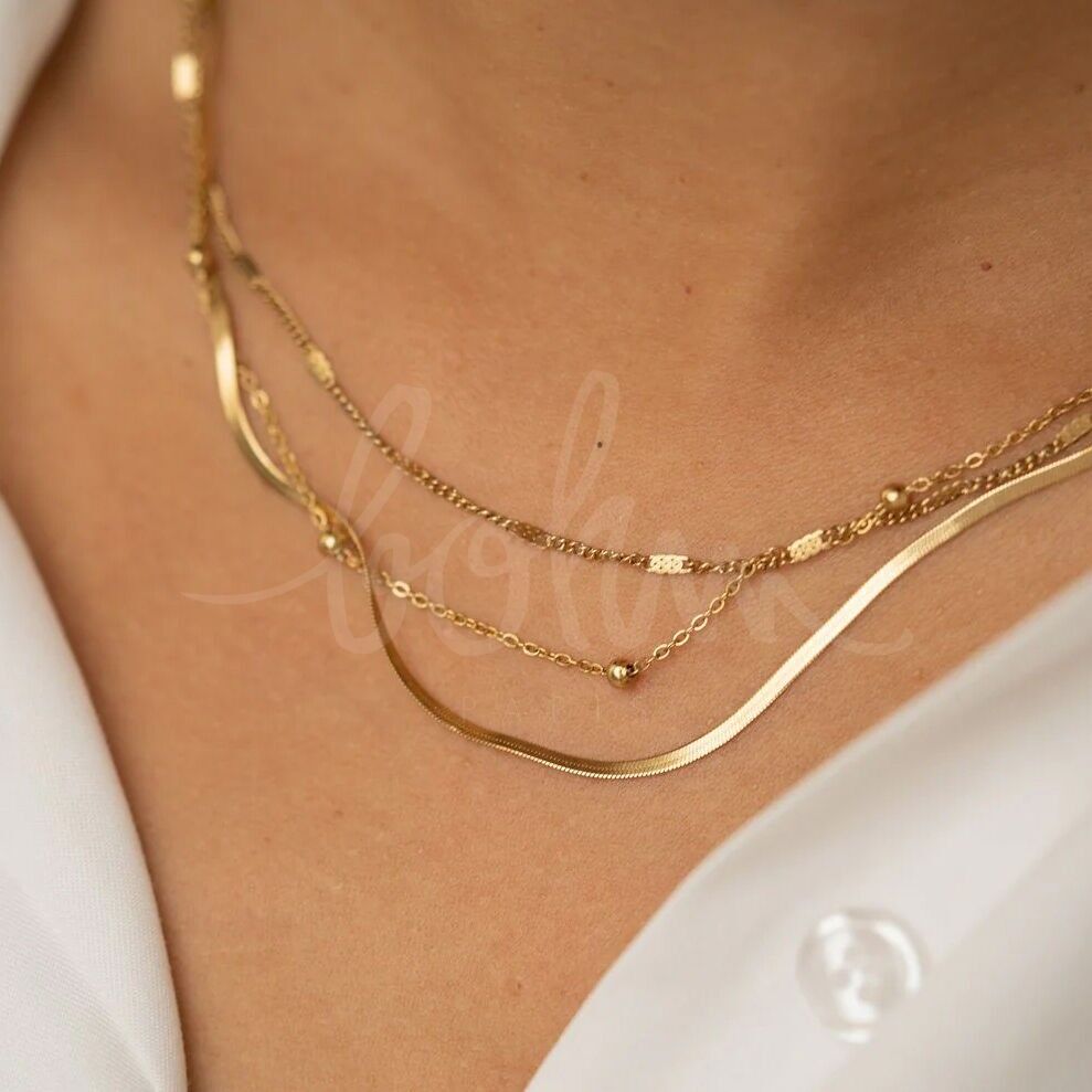 Foxy Halskette - feine Panzerkette, Spiegelkette und Ankerkette mit kleinen Perlen