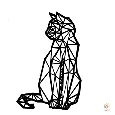 Lay3rD Lasercut - Holzwanddekoration - Katze - Geometrisch - Medium-BlackMedium-Cat