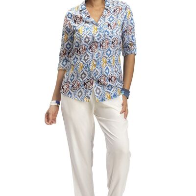 Camicetta cobalto, maniche lunghe, 2 tasche, cotone, (S,M,L,XL)