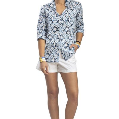"Graphik blue" blouse, long sleeves, 2 pockets, cotton SMLXL