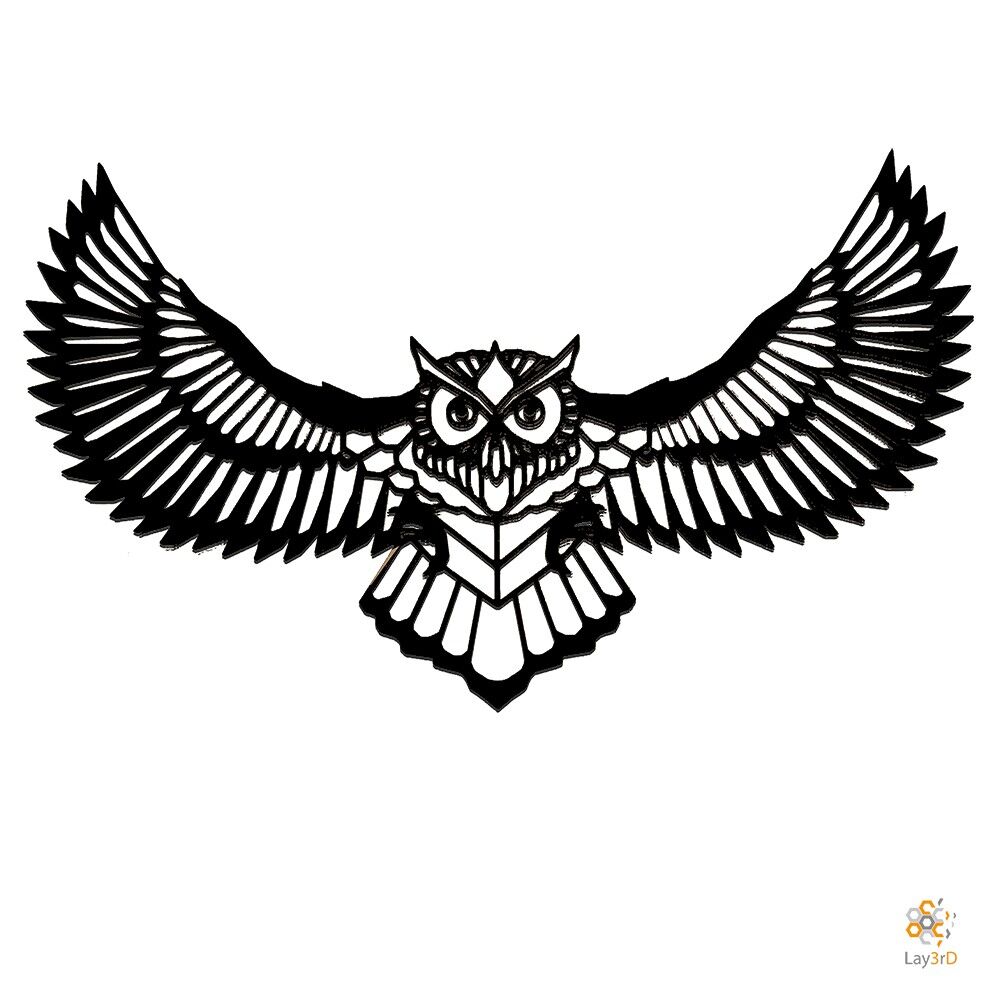 Lay3rD Lasercut - Decorazione da parete in legno - Gufo - Geometrico - Medium-BlackMedium-Owl