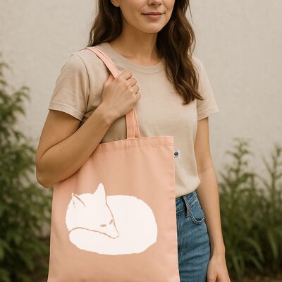 Organic fabric tote bag with hand-printed fox – 100% cotton, sustainably & fairly produced