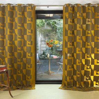 Cortina doble bordada DJANGO - Cuello verde - Panel con ojales - 140 x 260 cm - 100% poliéster