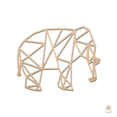 Lay3rD Lasercut - Décoration murale en bois - Côté éléphant - Géométrique - Mi-bouleau-Côté moyen-éléphant
