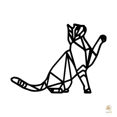 Lay3rD Lasercut - Holzwanddekoration - Spielende Katze - Geometrisch - Mittel-SchwarzMittelgroße Spielende Katze