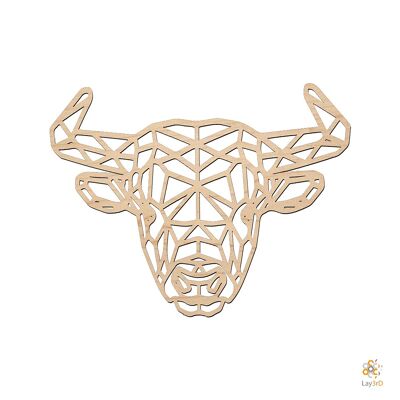 Lay3rD Lasercut - Houten Wanddecoratie - Stier - Geometrisch - Medium-BerkMedium-Stier