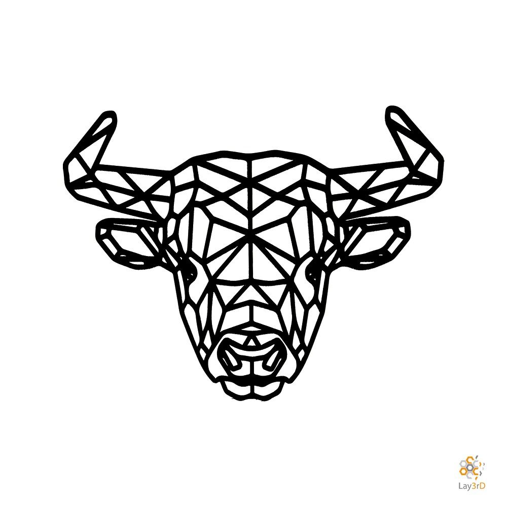 Lay3rD Lasercut - Holzwanddekoration - Stier - Geometrisch - Maxi-BlackMaxi-Bull