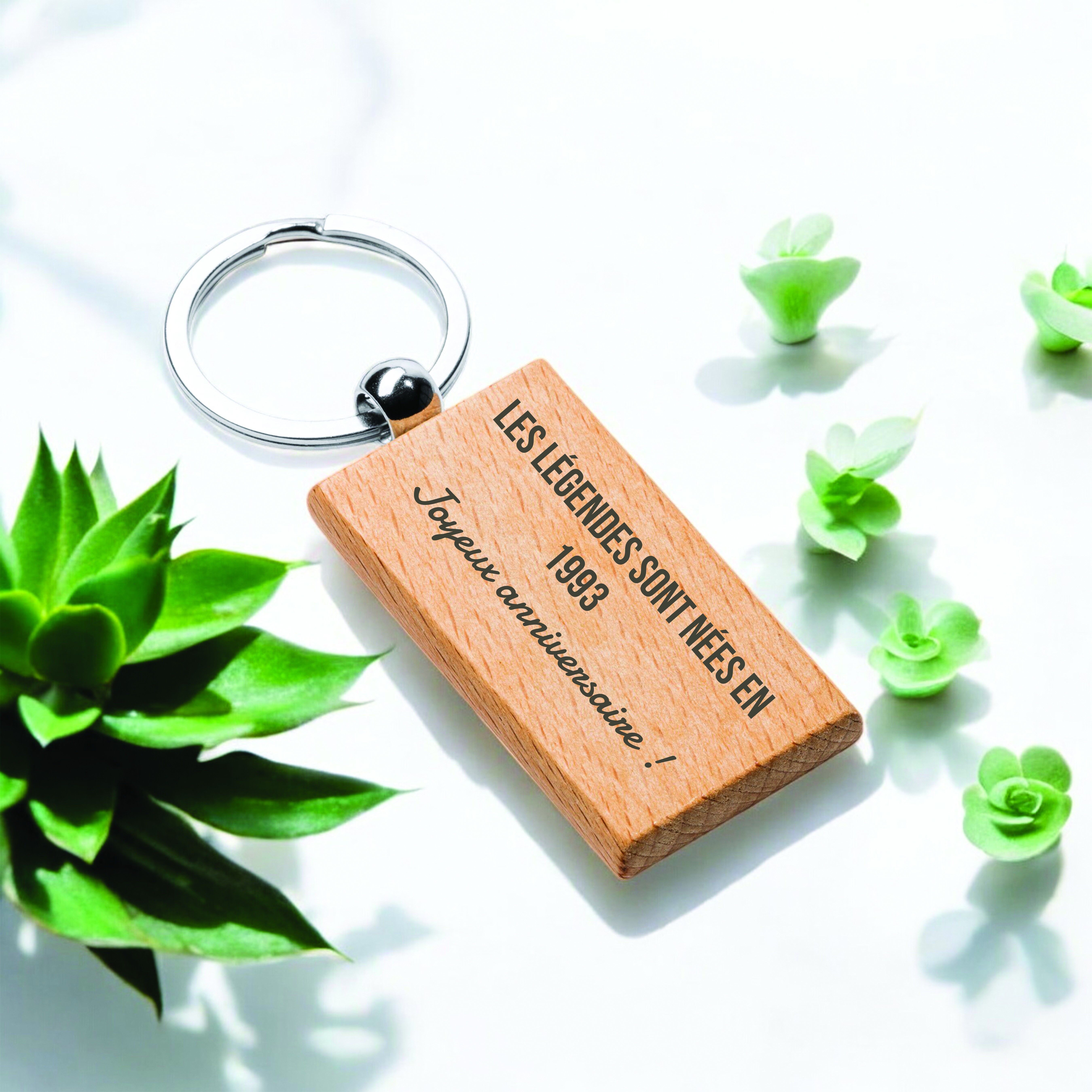 Portachiavi rettangolare in legno "Le leggende nascono in [anno]"