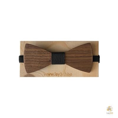 Lay3rD Lasercut - Wooden Bow Ties - Dark Walnut - No Engraving - Black Leather-Dark Walnut-No Engraving