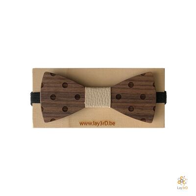 Lay3rD Lasercut - Wooden Bow Ties - Dark Walnut - Spheres - White Leather-Dark Walnut-