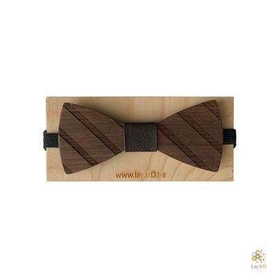 Lay3rD Lasercut - Wooden Bow Ties - Dark Walnut - Lines - Black Leather-Dark Walnut-