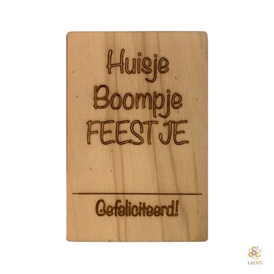 Lay3rD Lasercut - Houten Wenskaart - "Huisje boompje feestje" -Berk-