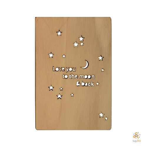 Lay3rD Lasercut - Houten Wenskaart - "Love you to the moon and back"-Berk-