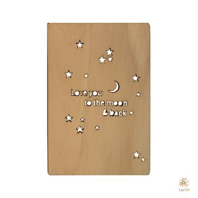 Lay3rD Lasercut - Carte de voeux en bois - "Je t'aime à la lune et au dos"-Berk-