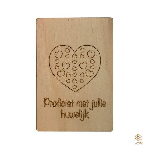 Lay3rD Lasercut - Houten Wenskaart - "Proficiat met jullie huwelijk"-Berk-