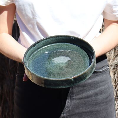 Juego de 6 platos de gres porcelánico con borde - Verde reactivo - Ø20cm