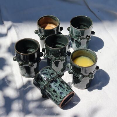 Set de 6 Verres à boules en grès porcelaine - Vert réactif - 250ML