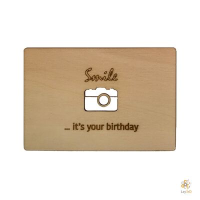 Lay3rD Lasercut - Houten Wenskaart - "Smile, it's your birthday"-Berk-