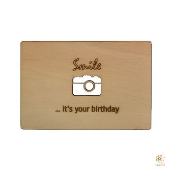 Lay3rD Lasercut - Carte de voeux en bois - "Sourire, c'est ton anniversaire"-Berk-